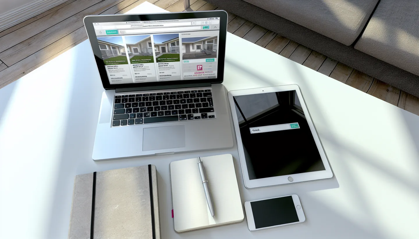 Laptop and tablet showing online property listing website