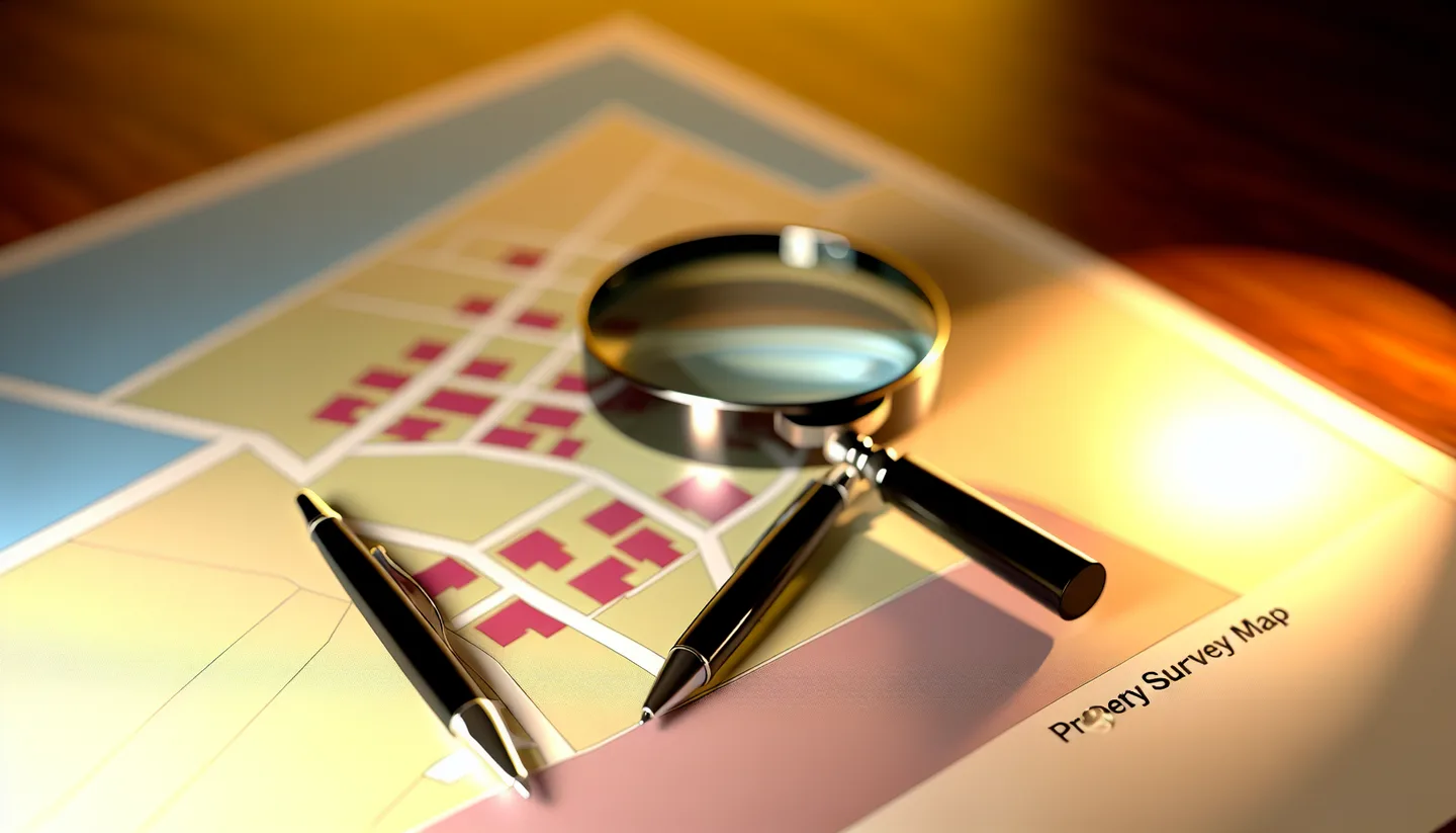 Property survey map and magnifying glass on a table
