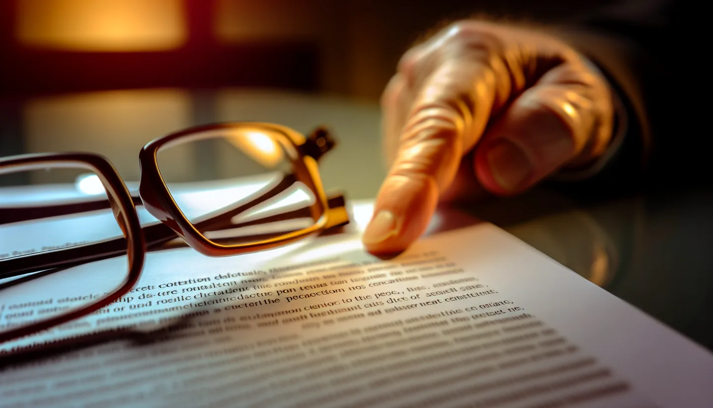 Hand pointing to a clause on a real estate contract