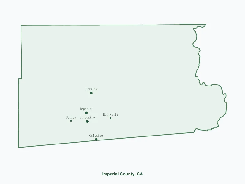 Map of Imperial County, CA showing major cities