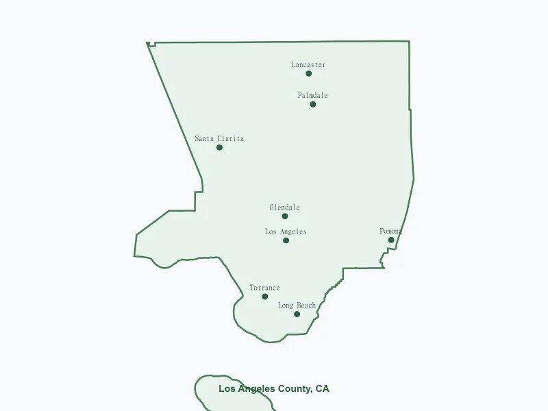 Map of Los Angeles County, CA showing major cities