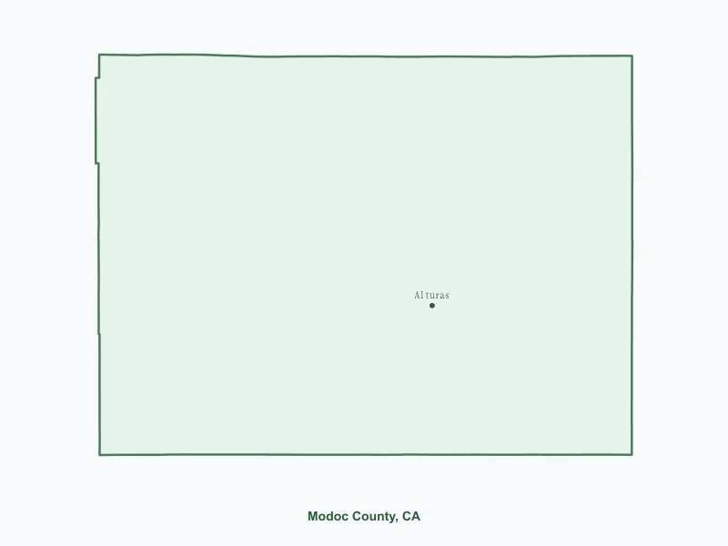 Map of Modoc County, CA showing major cities