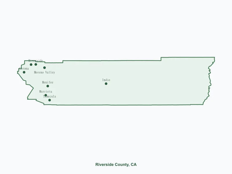 Map of Riverside County, CA showing major cities