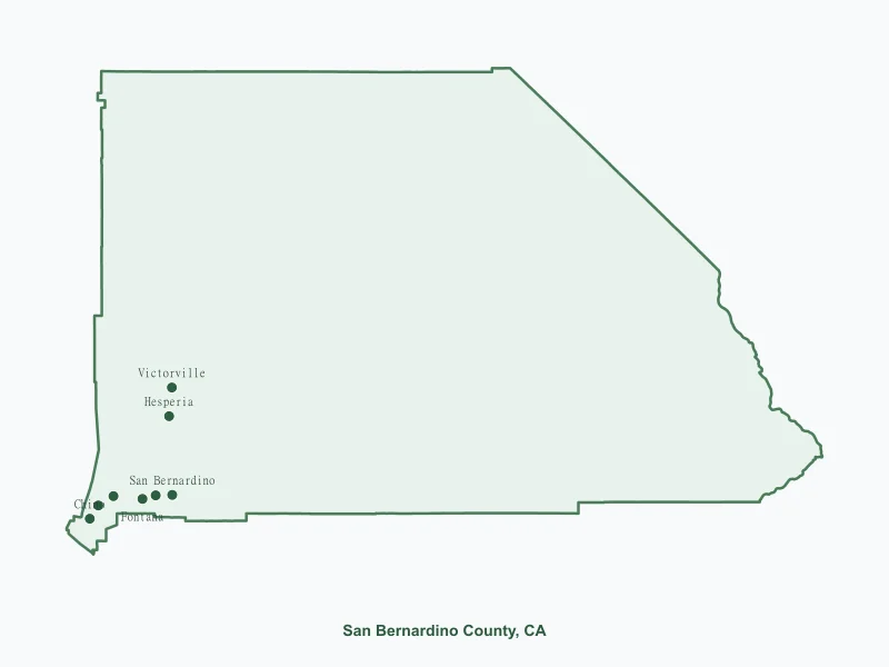Map of San Bernardino County, CA showing major cities